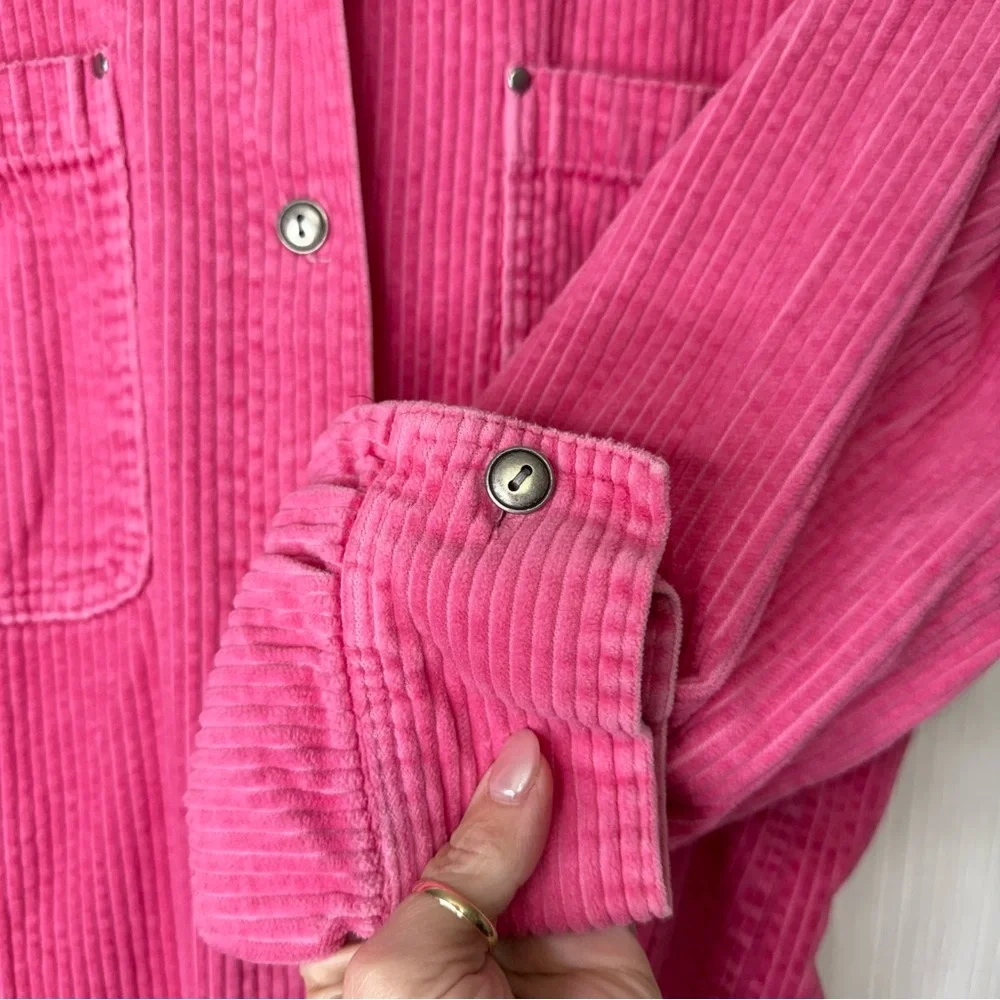 Roaman’s pink corduroy button up Shacket size Large - Picture 4 of 7